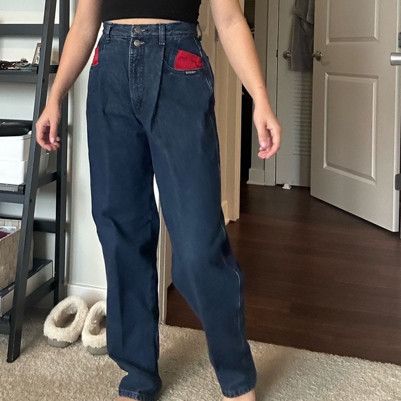 Vintage Red Accent Straight Leg Jeans - Picture 3 of 3